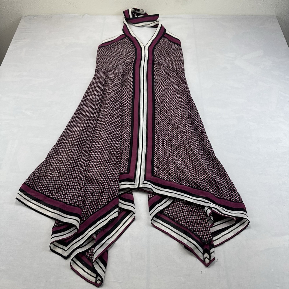 Michael Kors Women's XL Purple Black Halter Scarf Print Dress NWT